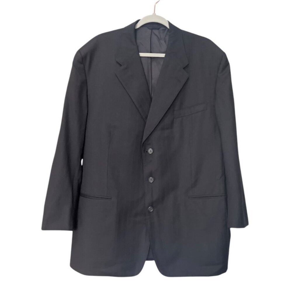 Size XXL David G. Cotugno Mens 2 Button Silk Wool Blazer Jacket Black Stripes